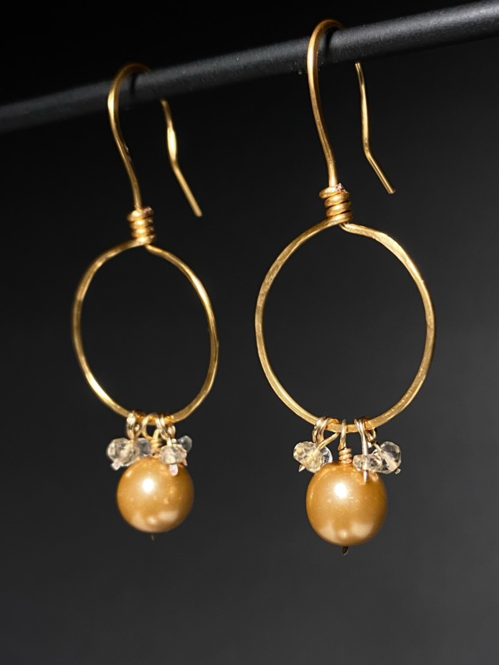 Circle Earrings with Golden Pearls & Citrine